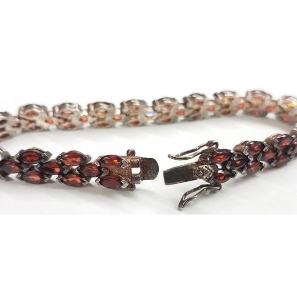 Sterling Silver & Garnet Bracelet - Picture 2 of 5